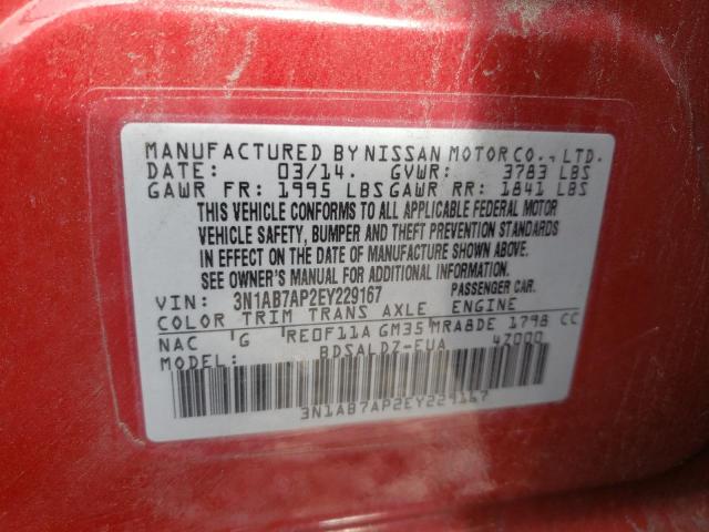 Photo 10 from auction – 2014 NISSAN SENTRA S with VIN 3N1AB7AP2EY229167