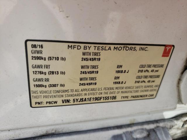 Photo 10 from auction – 2016 TESLA MODEL S with VIN 5YJSA1E19GF155106