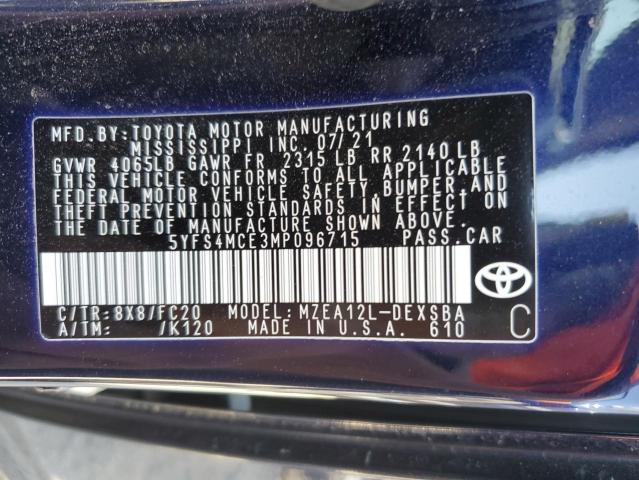 Photo 10 from auction – 2021 TOYOTA COROLLA SE with VIN 5YFS4MCE3MP096715