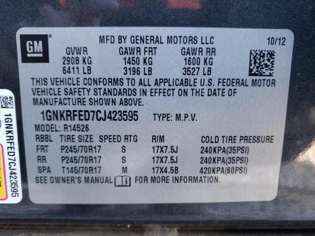 Photo 10 from auction – 2012 CHEVROLET TRAVERSE L with VIN 1GNKRFED7CJ423595