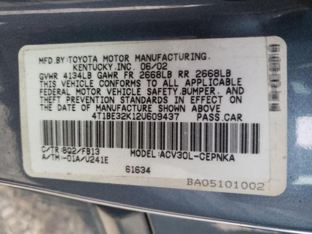Photo 10 from auction – 2002 TOYOTA CAMRY LE with VIN 4T1BE32K12U609437