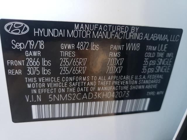 Photo 10 from auction – 2019 HYUNDAI SANTA FE S with VIN 5NMS2CAD3KH042073