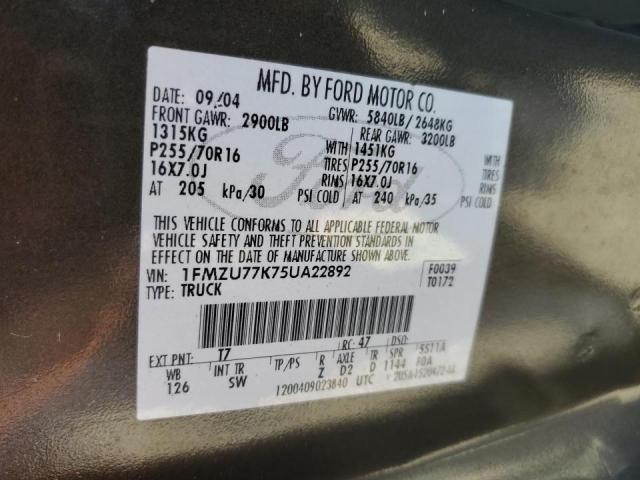 Photo 10 from auction – 2005 FORD EXPLORER S with VIN 1FMZU77K75UA22892