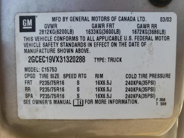 Photo 10 from auction – 2003 CHEVROLET SILVERADO with VIN 2GCEC19VX31320288