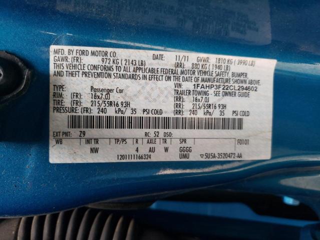 Photo 10 from auction – 2012 FORD FOCUS SE with VIN 1FAHP3F22CL294602