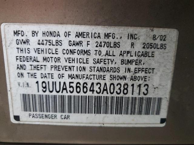 Photo 10 from auction – 2003 ACURA 3.2TL with VIN 19UUA56643A038113