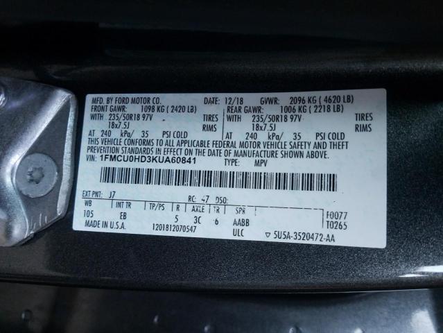 Photo 10 from auction – 2019 FORD ESCAPE SEL with VIN 1FMCU0HD3KUA60841