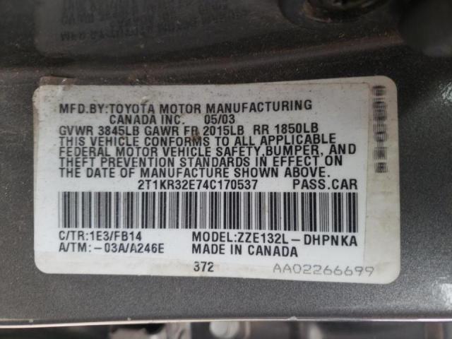 Photo 10 from auction – 2004 TOYOTA COROLLA MA with VIN 2T1KR32E74C170537