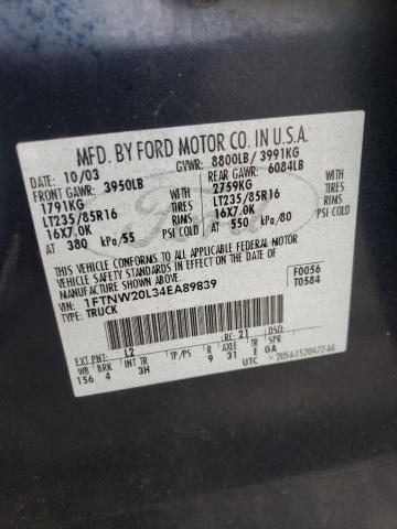 Photo 10 from auction – 2004 FORD F250 SUPER with VIN 1FTNW20L34EA89839