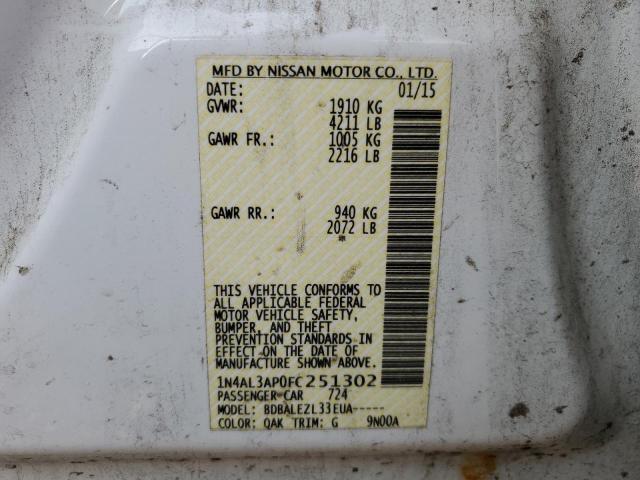 Photo 10 from auction – 2015 NISSAN ALTIMA 2.5 with VIN 1N4AL3AP0FC251302