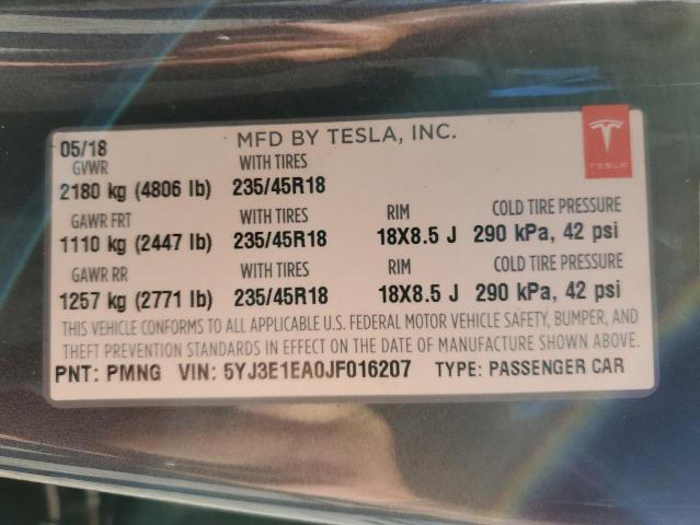 Photo 10 from auction – 2018 TESLA MODEL 3 with VIN 5YJ3E1EA0JF016207