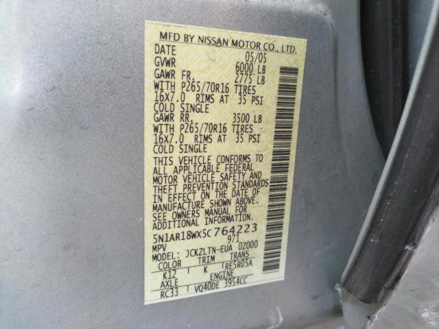 Photo 10 from auction – 2005 NISSAN PATHFINDER with VIN 5N1AR18WX5C764223