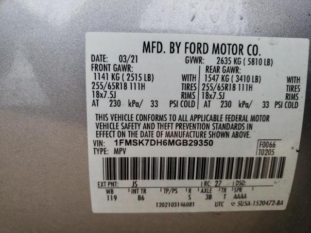 Photo 10 from auction – 2021 FORD EXPLORER X with VIN 1FMSK7DH6MGB29350