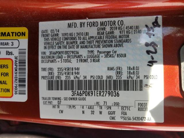 Photo 10 from auction – 2014 FORD FUSION TIT with VIN 3FA6P0K91ER279036