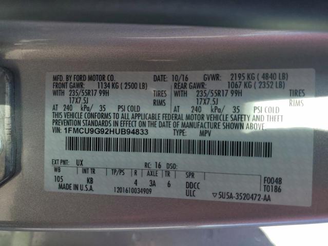 Photo 10 from auction – 2017 FORD ESCAPE SE with VIN 1FMCU9G92HUB94833