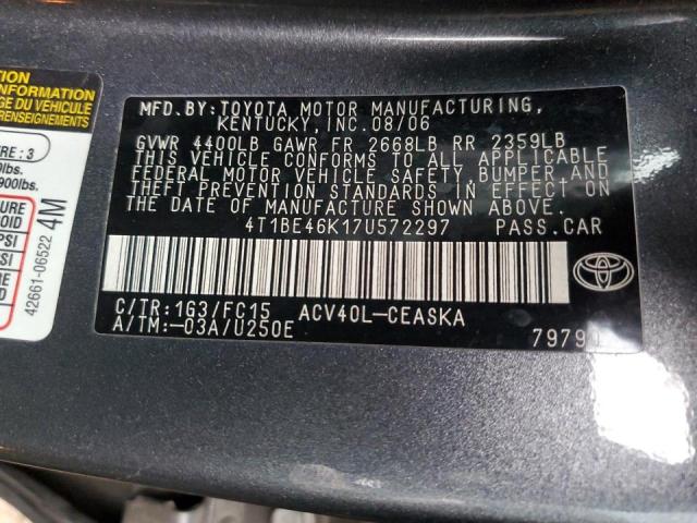 Photo 10 from auction – 2007 TOYOTA CAMRY with VIN 4T1BE46K17U572297