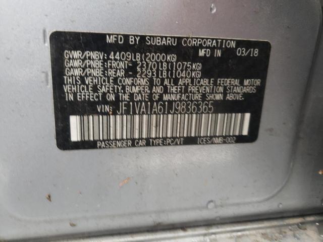 Photo 10 from auction – 2018 SUBARU WRX with VIN JF1VA1A61J9836365