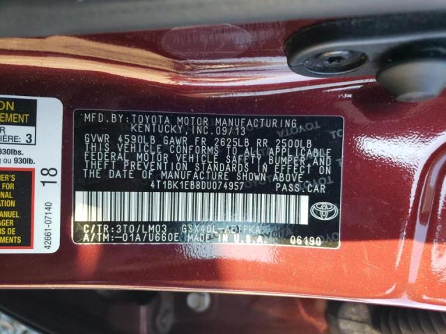 Photo 10 from auction – 2013 TOYOTA AVALON BAS with VIN 4T1BK1EB8DU074957