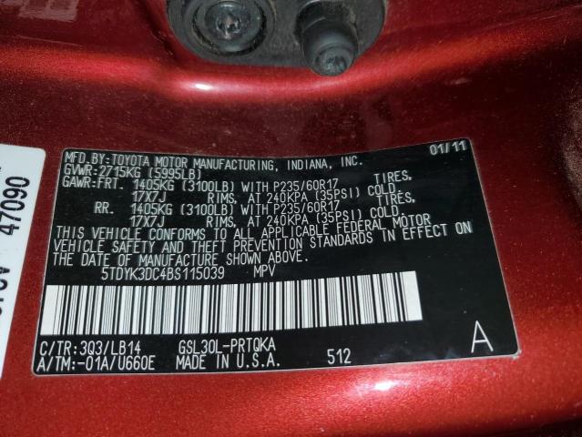 Photo 10 from auction – 2011 TOYOTA SIENNA XLE with VIN 5TDYK3DC4BS115039
