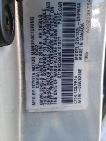 Photo 10 from auction – 2003 TOYOTA COROLLA MA with VIN 2T1KR32E83C101077
