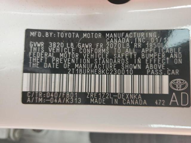 Photo 10 from auction – 2019 TOYOTA COROLLA L with VIN 2T1BURHE8KC230010