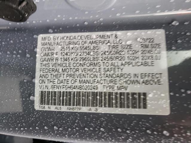 Photo 10 from auction – 2022 HONDA PILOT TOUR with VIN 5FNYF5H64NB020249