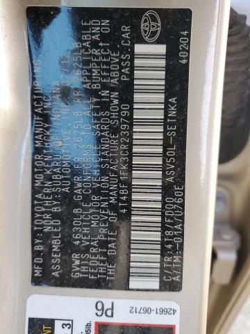 Photo 10 from auction – 2012 TOYOTA CAMRY BASE with VIN 4T4BF1FK3CR239790