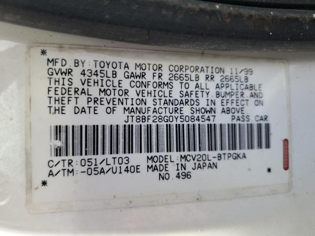 Photo 10 from auction – 2000 LEXUS ES 300 with VIN JT8BF28G0Y5084547