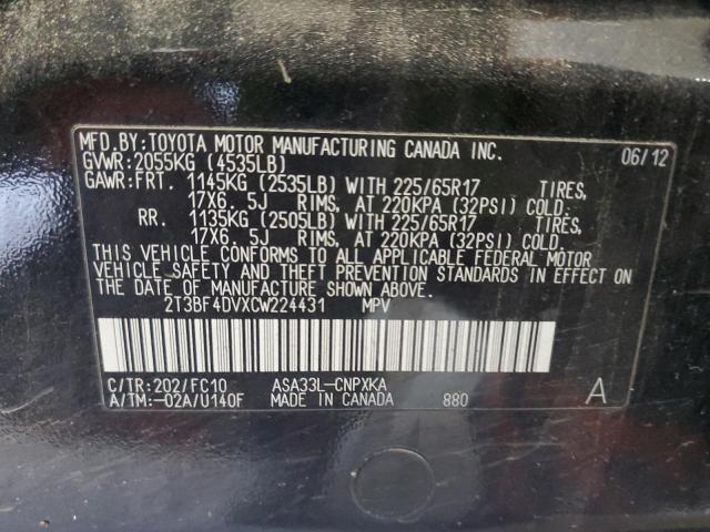 Photo 10 from auction – 2012 TOYOTA RAV4 with VIN 2T3BF4DVXCW224431