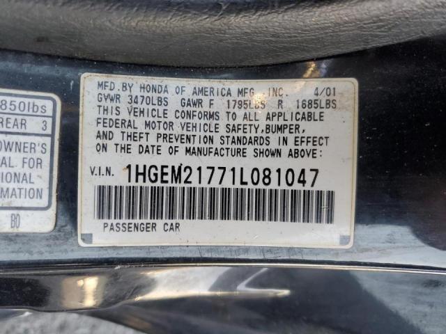 Photo 10 from auction – 2001 HONDA CIVIC HX with VIN 1HGEM21771L081047