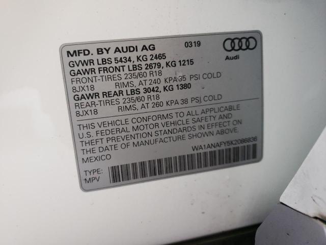 Photo 10 from auction – 2019 AUDI Q5 PREMIUM with VIN WA1ANAFY5K2086836