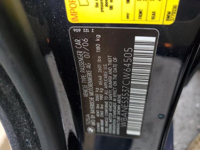 Photo 10 from auction – 2007 BMW 525 I with VIN WBANE53537CW64505