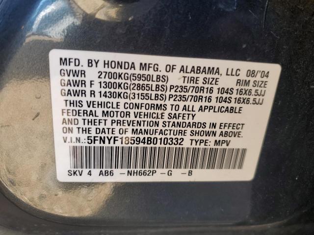 Foto 10 de la subasta – 2004 HONDA PILOT EXL con VIN 5FNYF18594B010332