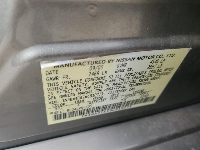 Photo 10 from auction – 2006 NISSAN MAXIMA SE with VIN 1N4BA41E16C810273