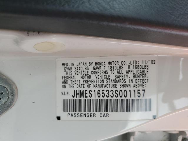 Photo 10 from auction – 2003 HONDA CIVIC LX with VIN JHMES16533S001157