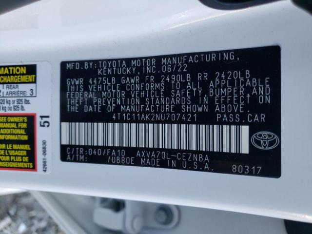 Photo 10 from auction – 2022 TOYOTA CAMRY LE with VIN 4T1C11AK2NU707421