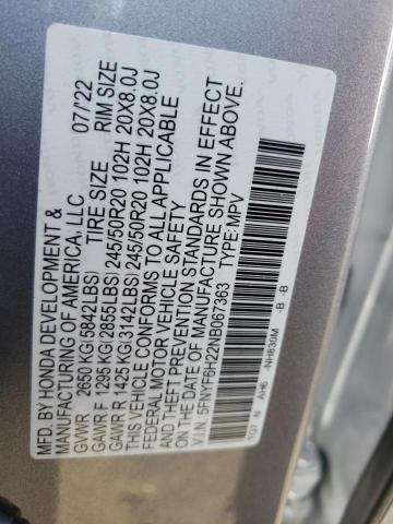 Photo 10 from auction – 2022 HONDA PILOT SE with VIN 5FNYF6H22NB067363