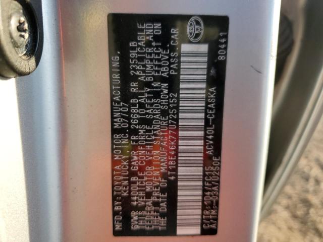 Photo 10 from auction – 2007 TOYOTA CAMRY CE with VIN 4T1BE46K77U725152