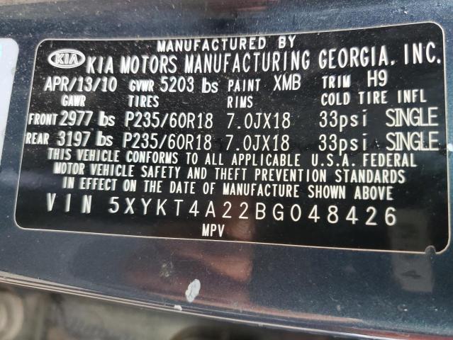 Photo 10 from auction – 2011 KIA SORENTO BA with VIN 5XYKT4A22BG048426