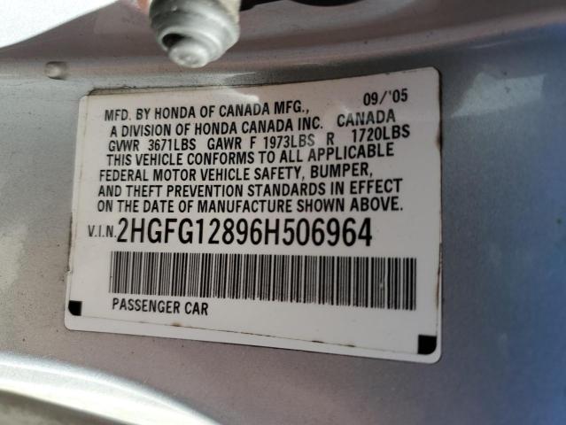 Photo 10 from auction – 2006 HONDA CIVIC EX with VIN 2HGFG12896H506964