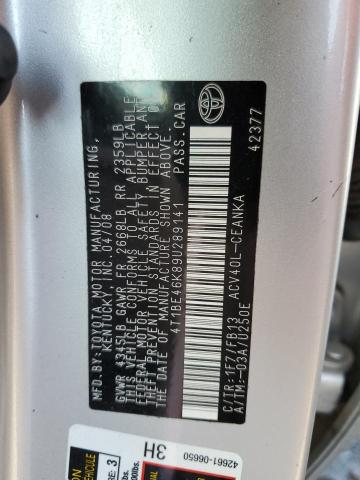 Photo 10 from auction – 2009 TOYOTA CAMRY BASE with VIN 4T1BE46K89U289141