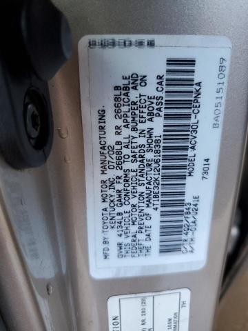 Photo 10 from auction – 2002 TOYOTA CAMRY LE with VIN 4T1BE32K12U618381