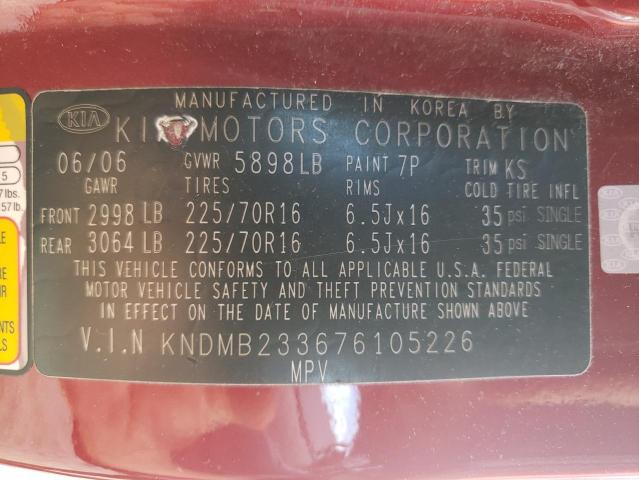 Photo 10 from auction – 2007 KIA SEDONA EX with VIN KNDMB233676105226
