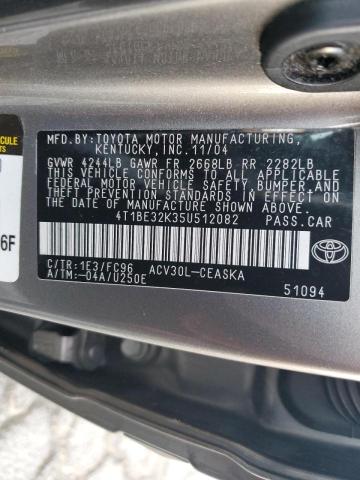 Photo 10 from auction – 2005 TOYOTA CAMRY LE with VIN 4T1BE32K35U512082