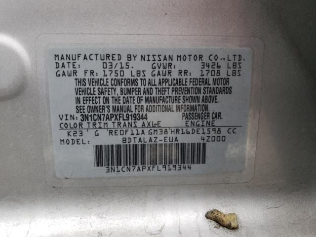 Photo 10 from auction – 2015 NISSAN VERSA S with VIN 3N1CN7APXFL919344