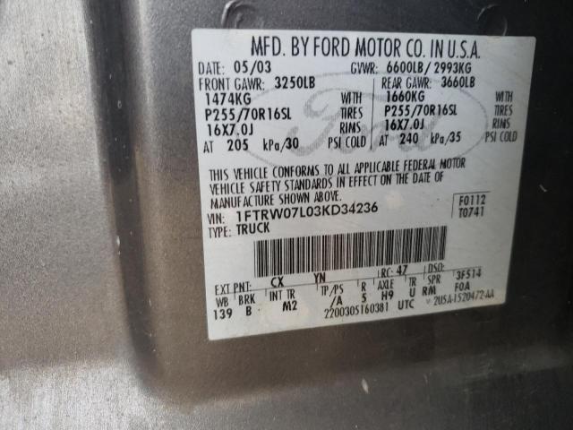 Photo 10 from auction – 2003 FORD F150 SUPER with VIN 1FTRW07L03KD34236