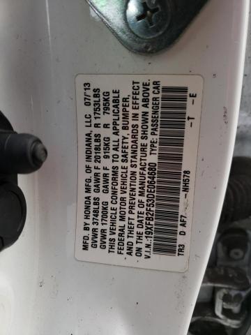 Photo 10 from auction – 2013 HONDA CIVIC LX with VIN 19XFB2F53DE064680