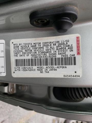 Photo 10 from auction – 2003 TOYOTA CAMRY LE with VIN JTDBE32K430182266