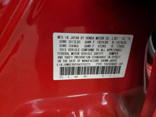 Photo 10 from auction – 2010 HONDA FIT with VIN JHMGE8H26AC038223