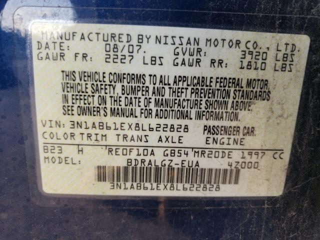 Photo 10 from auction – 2008 NISSAN SENTRA with VIN 3N1AB61EX8L622828